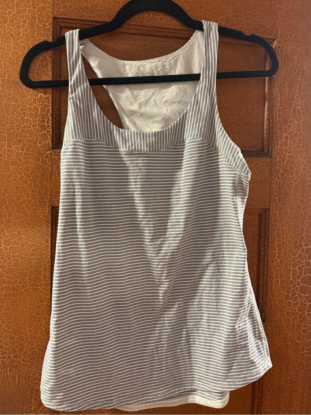 Lululemon Striped Racerback Tank Top in White and Gray